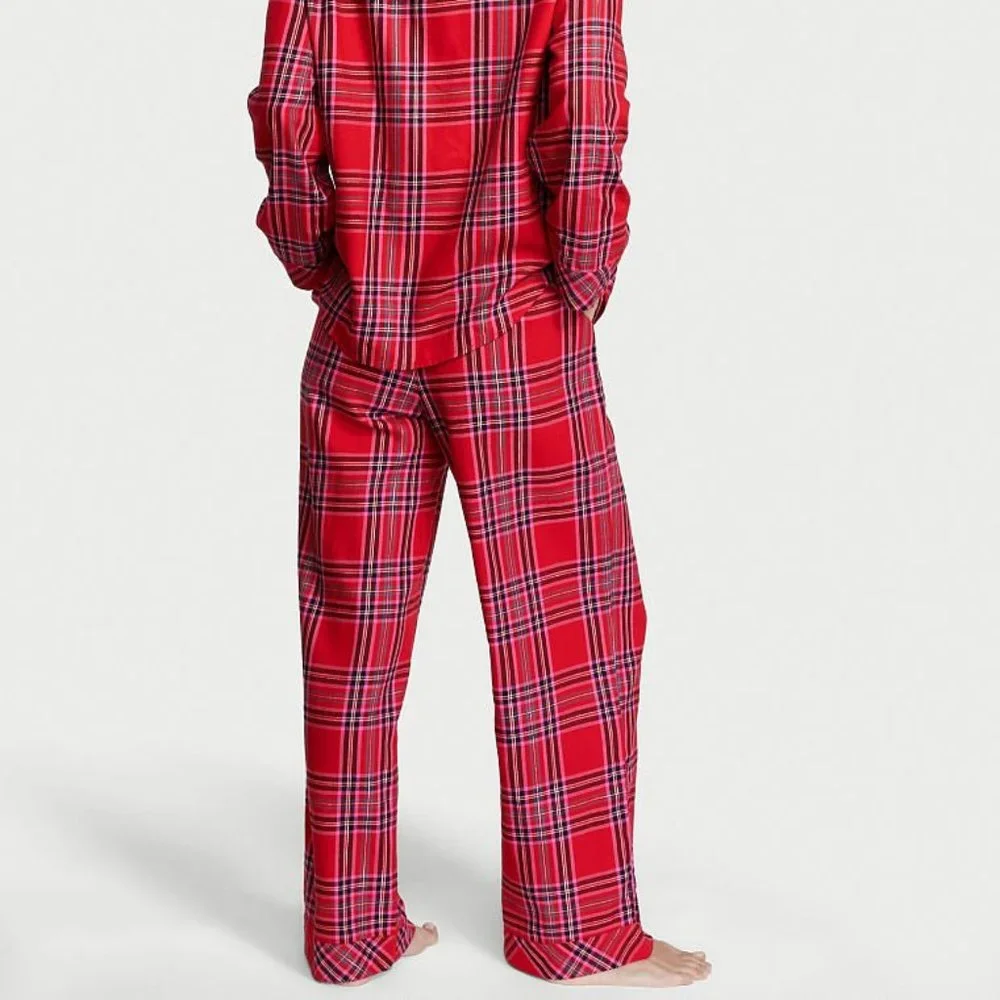 VS Flannel Pajama Set Red Plaid Pajama PJs Long Sleeve Pants Great Present NWT - Picture 10 of 12
